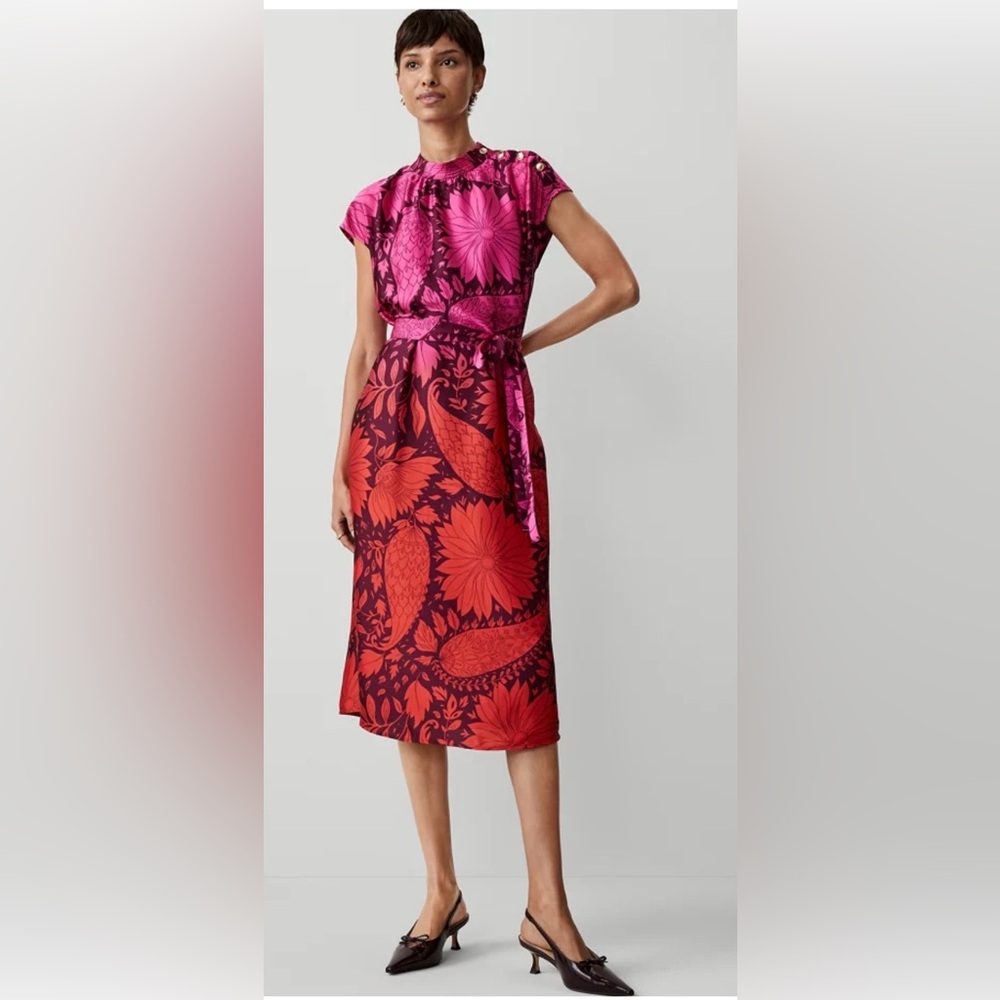 Ann Taylor Fuchsia and Red Floral Midi Dress